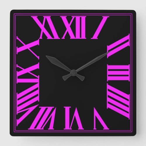 PixDezines Fluorescent Pink Roman Numeros Square Wall Clock