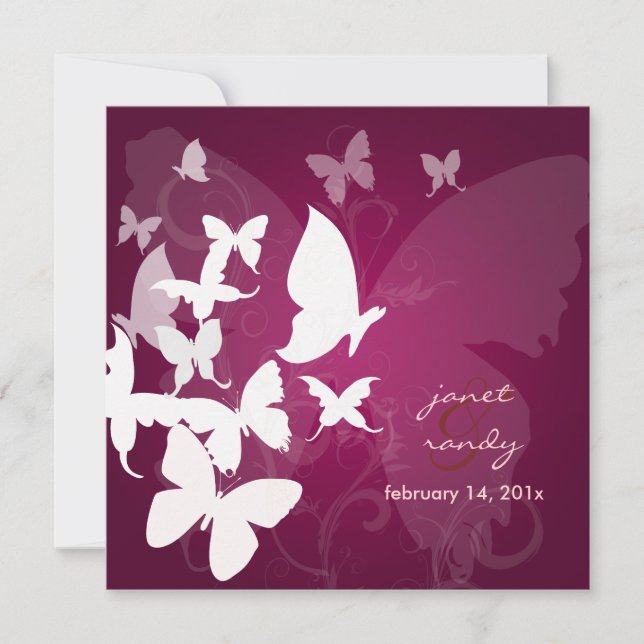 PixDezines Fluttering by... butterflies white/plum Invitation (Front)