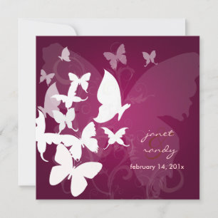 PixDezines Fluttering by... butterflies white/plum Invitation