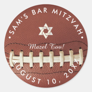 ✡ PixDezines Football Mitzvah Pig Skin Classic Round Sticker