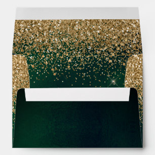 PixDezines Forest Green, Faux Gold GlitterConfetti Envelope