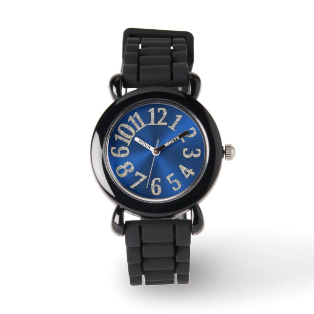 PixDezines fun+funky blue radial/blings, blings Watch (Front)