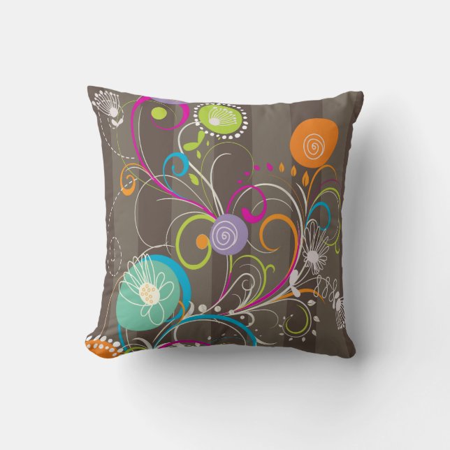 PixDezines funky dandelions/diy stripes Throw Pillow (Front)