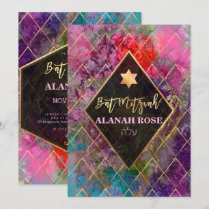 PixDezines Galaxy Abstract Geometric Bat Mitzvah Invitation