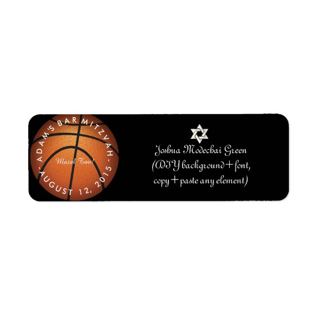 ✡ PixDezines Game On! Basketball Bar Mitzvah Label (Front)
