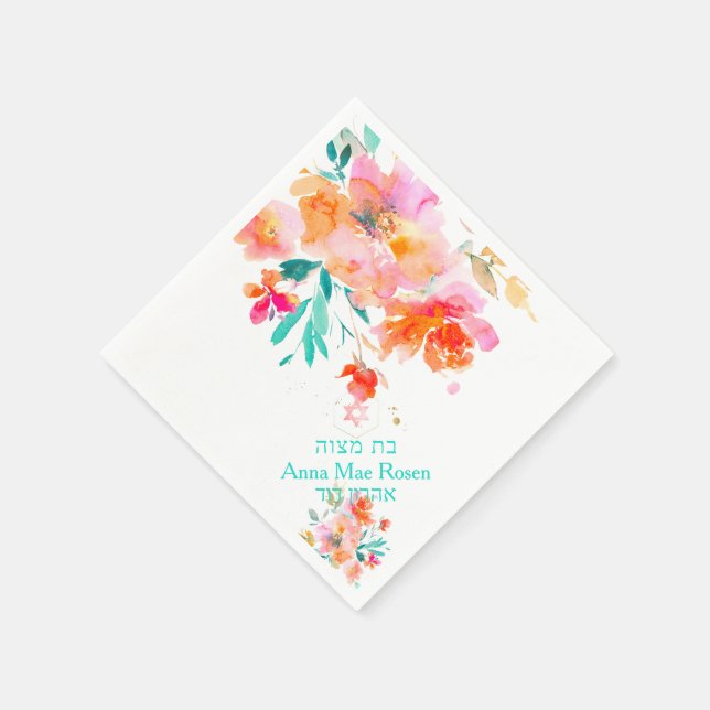 PixDezines Garden Roses, Tangerine Orange Mitzvah Napkins (Corner)