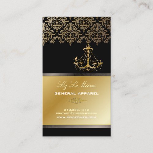PixDezines Chandelier + Damask/ Black + Gold Lace Business Card Template