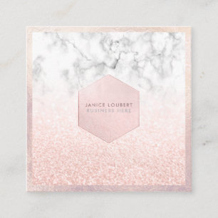 PixDezines Glam Faux Glitter, Pink Blush+Marble Square Business Card