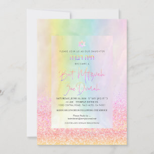 PixDezines Glitter Cotton Candy Bat Mitzvah Invitation
