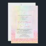 PixDezines Glitter Cotton Candy Bat Mitzvah Invitation<br><div class="desc">PixDezines holographic in beautiful pale cotton candy hues, lightly shimmer, accented with glitter for a Bat Mitzvah. This design renders a modern and stylish handwritten signature font in faux copper with zazzle's holographic filter. For a custom name in this font, please contact us contact.pixdezines.gmail.com. Our dynamic design allows you to...</div>