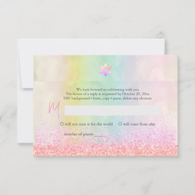 PixDezines Glitter Cotton Candy Bat Mitzvah RSVP   Invitation (Front)