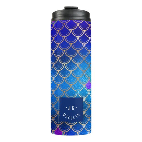 PixDezines Glitter Mermaid Scales Aquatic Blues Thermal Tumbler