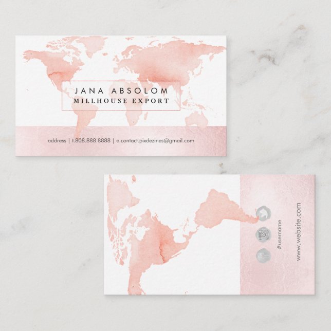 PixDezines going global blush h2 world map Business Card (Front/Back)