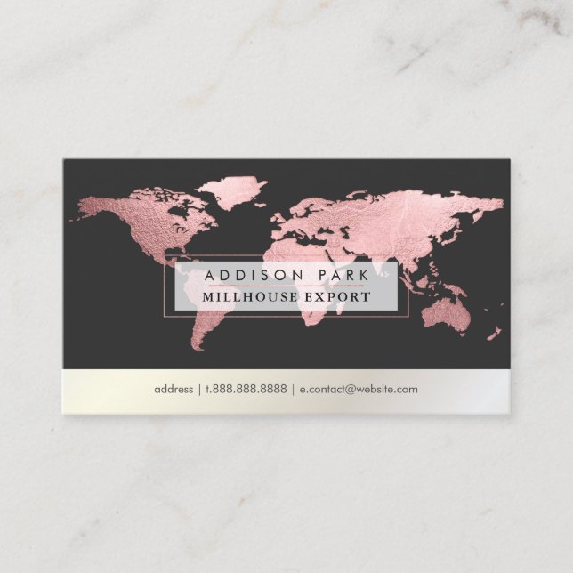 PixDezines going global/faux rose gold word map Business Card (Front)