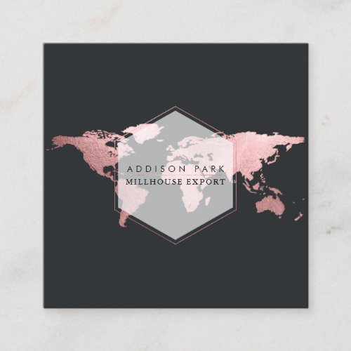 PixDezines going globalfaux rose gold word map Square Business Card