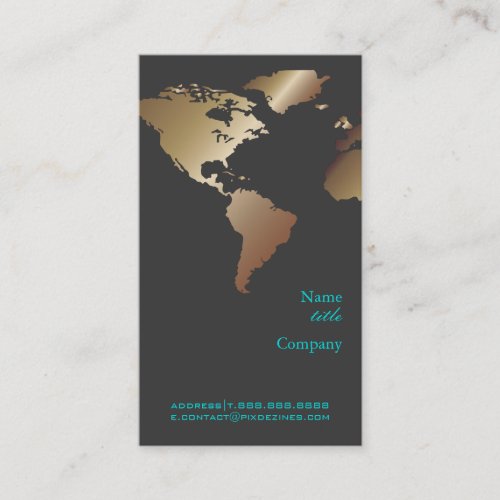 PixDezines Going GlobalWorld MapFaux Metallic Business Card