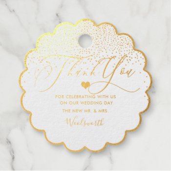 Pixdezines Gold Confetti Romantic Calligraphy Foil Favor Tags by custom_stationery at Zazzle