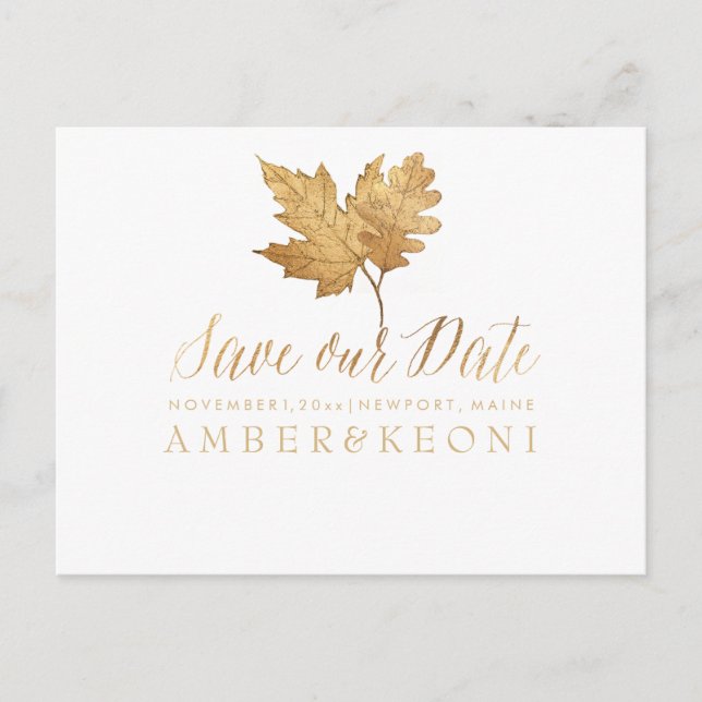 PixDezines Gold Fall Foliage/Save our Date Announcement Postcard (Front)