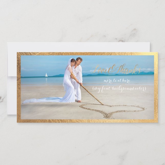 PixDezines Gold script/Love/Thanks/wedding photo Thank You Card (Front)