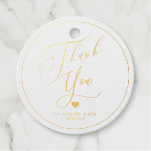 PixDezines Gold Thank You, Romantic Calligraphy Foil Favor Tags