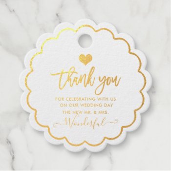 Pixdezines Gold Thank You  Stylish Brush Script Foil Favor Tags by custom_stationery at Zazzle
