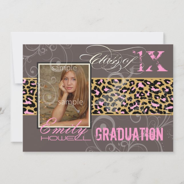 PixDezines Graduation/cheetah, neon pink Invitation (Front)