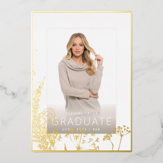 PixDezines Graduation Herbaceous Real Gold Foil Invitation (Front)