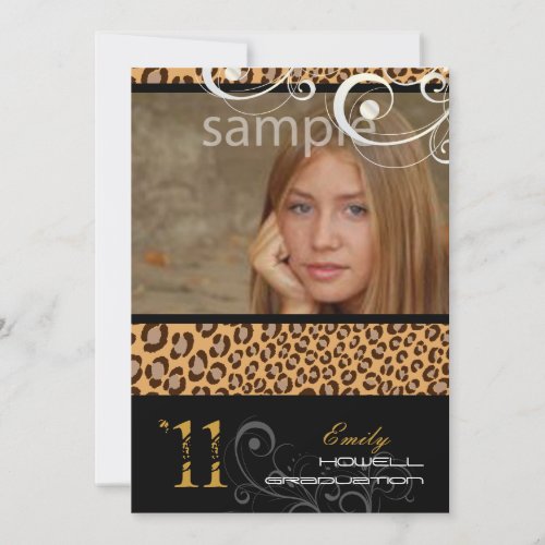 PixDezines Graduation, Leopard Print Personalized Invitations