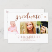 PixDezines Graduation/Rose Gold Script Font Invitation Postcard (Front/Back)