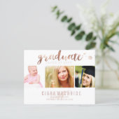 PixDezines Graduation/Rose Gold Script Font Invitation Postcard (Standing Front)