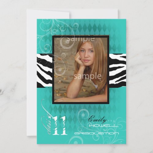 PixDezines Graduation, Teal Harlequin Invites
