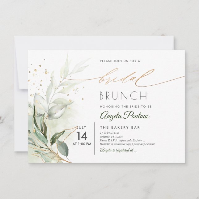 PixDezines Green Gold Eucalyptus Bridal Brunch Inv Invitation (Front)