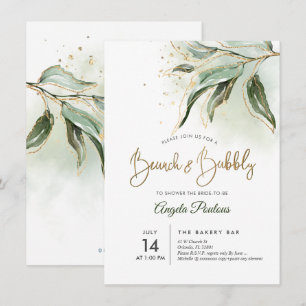 PixDezines Green Gold Eucalyptus Brunch Bubbly Invitation