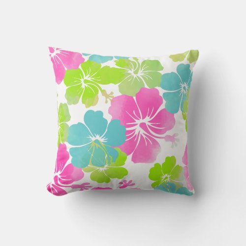 PixDezines green hibiscus leisdiy background Throw Pillow