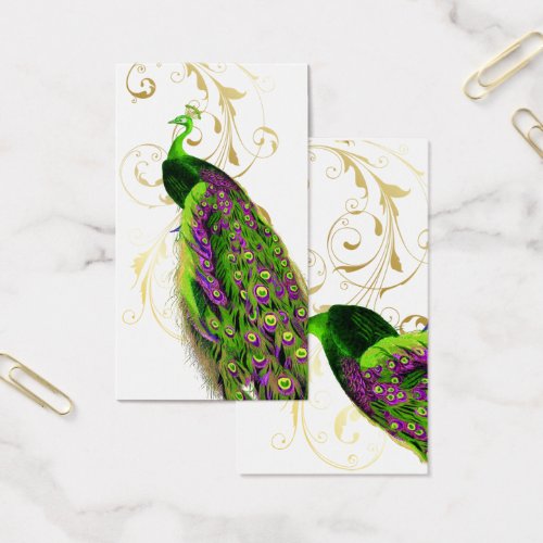PixDezines green peacock+filigree/diy fonts Business Card Template