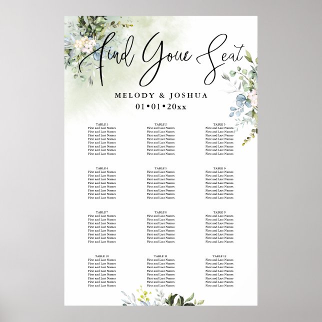 PixDezines Greenery Calligraphy, Seating Chart (Front)