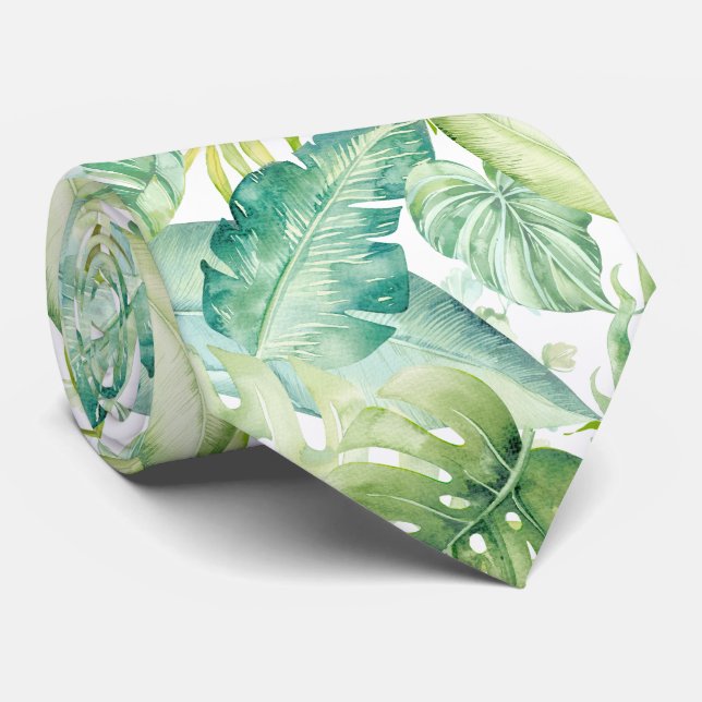 PixDezines Greenery Tropical Foliage Neck Tie (Rolled)