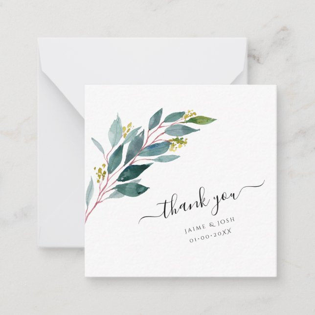 PixDezines Greenery Watercolor Eucalyptus Branch Note Card (Front)