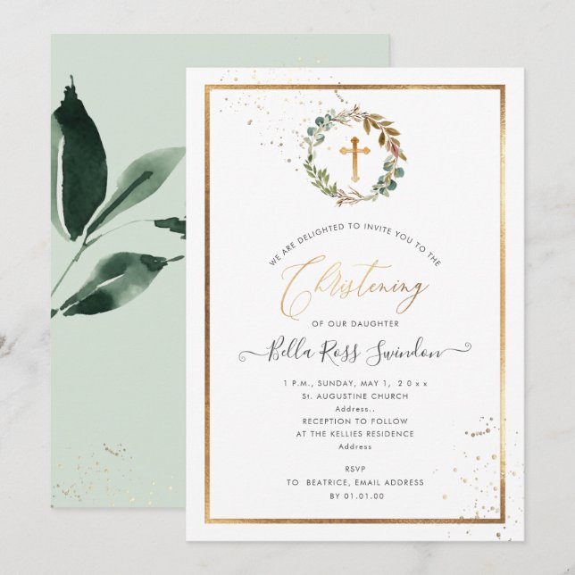 PixDezines Greenery Watercolor Winter Wreath Invitation (Front/Back)