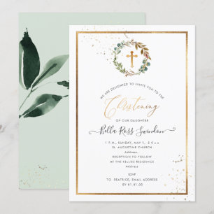 PixDezines Greenery Watercolor Winter Wreath Invitation
