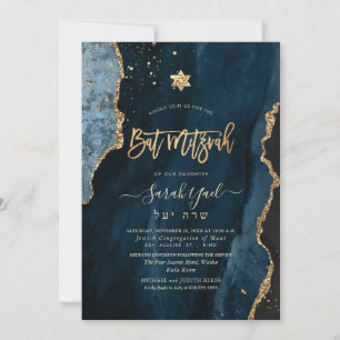 PixDezines H2 Agate, Slate Blue Gold Bat Mitzvah I Invitation