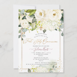 PixDezines H2 Alabaster Rose First Holy Communion Invitation