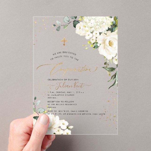 PixDezines H2 Alabaster Roses Hydrangeas Acrylic Invitations (Insitu (Handheld))