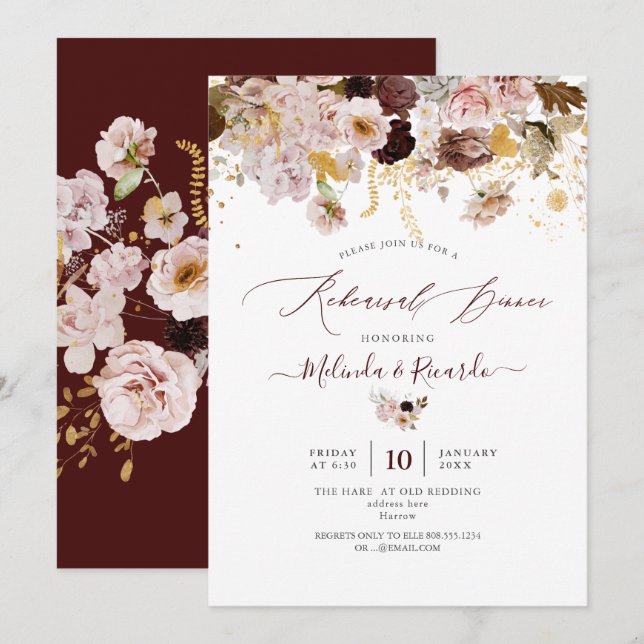 PixDezines H2 Autumn Flowers Rehearsal Dinner Invitation (Front/Back)