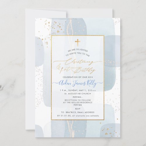 PixDezines H2 Blue Christening1st Birthday Invitation