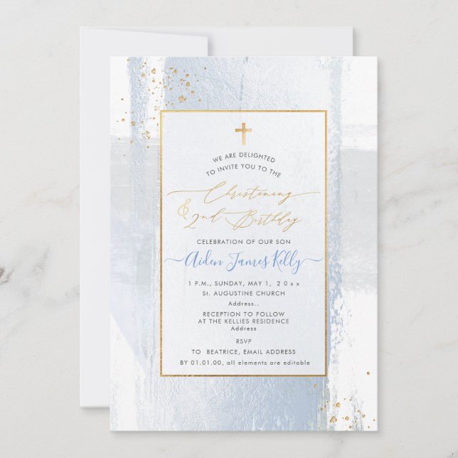 PixDezines H2 Blue Christening+2nd Birthday Invita Invitation (Front)