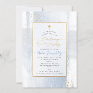 PixDezines H2 Blue Christening+2nd Birthday Invita Invitation