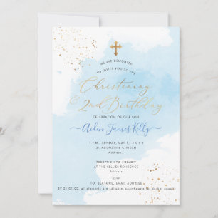 PixDezines H2 Blue Christening+2nd Birthday Invitation