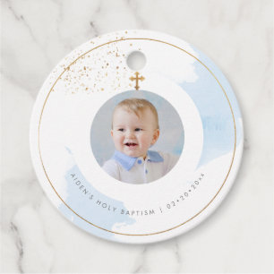 PixDezines H2 Blue Gold Dust Baptism Thank You Favor Tags