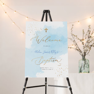 PixDezines H2 Blue Gold Dust Baptism Welcome Foam Board